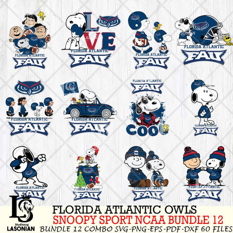 Florida Atlantic Owls  Snoopy NCAA Bundle 12 SVG Svg Eps Dxf Png File, Digital Download