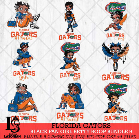 Florida Gators Black Fan Girl Betty Boop Bundle 9, Svg Eps Dxf Png File, Digital Download