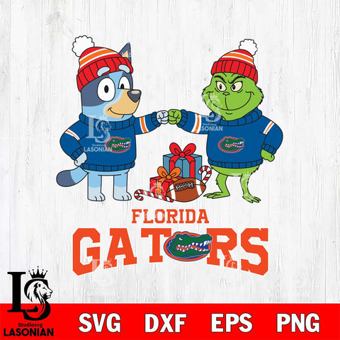 Florida Gators Bluey With Grinch Christmas File Cut, NCAA SVG DXF EPS PNG FILE, Digital Download,Instant Download, Silhouette