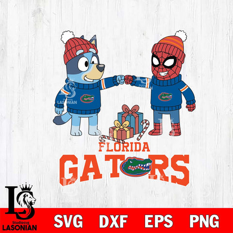 Florida Gators Bluey With Spider man Christmas File Cut, NCAA SVG DXF EPS PNG FILE, Digital Download,Instant Download, Silhouette