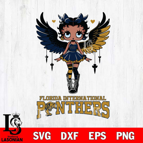 Florida International Panthers Anglel Black Fan Girl Betty Boop, Svg Eps Dxf Png File, Digital Download