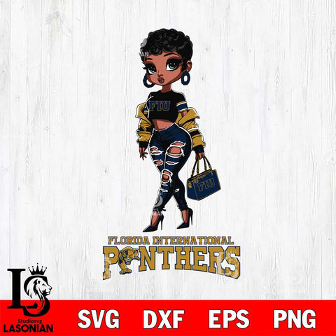 Florida International Panthers Beautiful Black Fan Girl, Svg Eps Dxf Png File, Digital Download