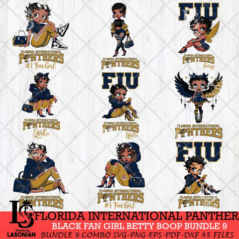 Florida International Panthers Black Fan Girl Betty Boop Bundle 9, Svg Eps Dxf Png File, Digital Download