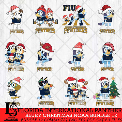 Florida International Panthers Bluey Christmas NCAA Bundle 12 Cricut File Cut Files , Bluey Cricut , Christmas Svg , Bluey svg , Digital Download, dxf eps png pdf file