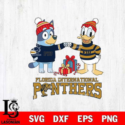Florida International Panthers Bluey With Donald Duck Christmas File Cut, NCAA SVG DXF EPS PNG FILE, Digital Download,Instant Download, Silhouette