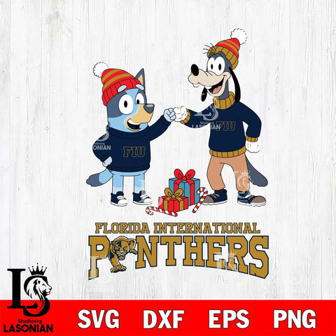 Florida International Panthers Bluey With Goofy Christmas File Cut, NCAA SVG DXF EPS PNG FILE, Digital Download,Instant Download, Silhouette