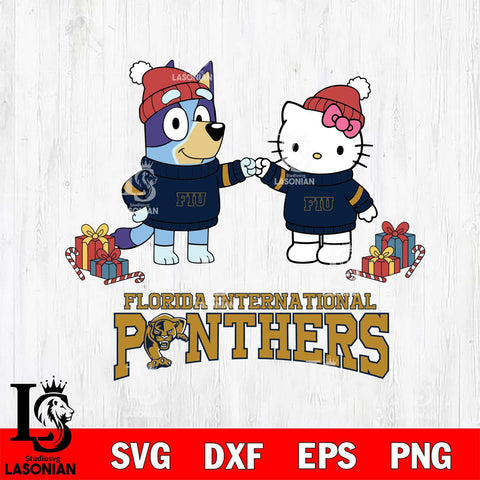 Florida International Panthers Bluey With Hello kitty Christmas File Cut, NCAA SVG DXF EPS PNG FILE, Digital Download,Instant Download, Silhouette
