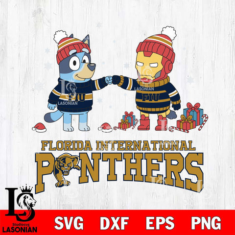 Florida International Panthers Bluey With Iron man Christmas File Cut, NCAA SVG DXF EPS PNG FILE, Digital Download,Instant Download, Silhouette