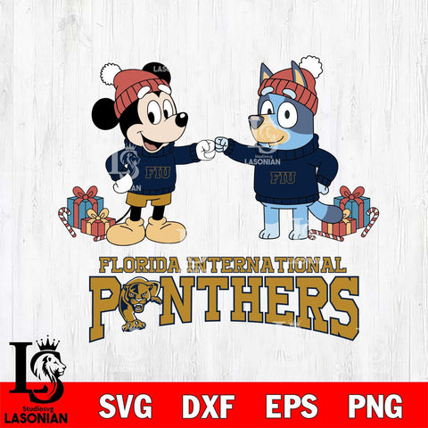 Florida International Panthers Bluey With Mickey Christmas File Cut, NCAA SVG DXF EPS PNG FILE, Digital Download,Instant Download, Silhouette