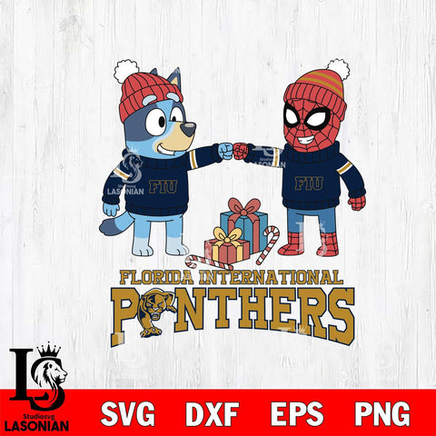Florida International Panthers Bluey With Spider man Christmas File Cut, NCAA SVG DXF EPS PNG FILE, Digital Download,Instant Download, Silhouette