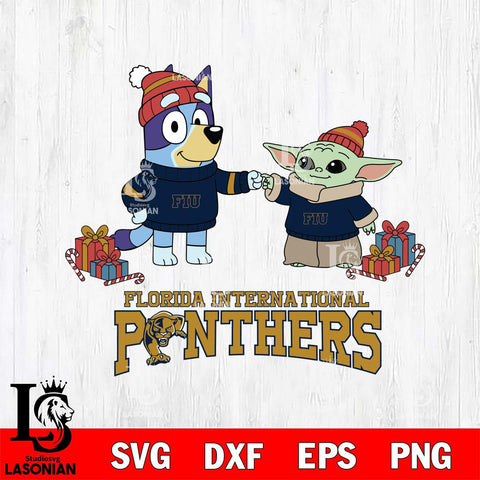 Florida International Panthers Bluey With Yoda Christmas File Cut, NCAA SVG DXF EPS PNG FILE, Digital Download,Instant Download, Silhouette