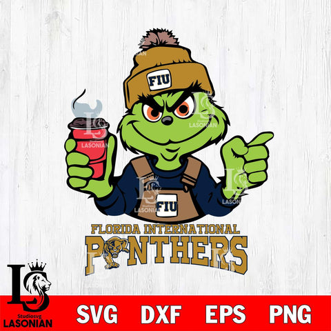 Florida International Panthers Grinch with coffee Svg Eps Dxf Png File, Digital Download, Instant Download