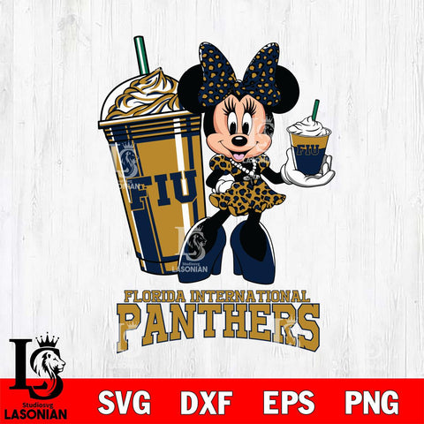 Florida International Panthers Minnie Mouse Fan And Coffee Svg Eps Dxf Png File, Digital Download, Instant Download