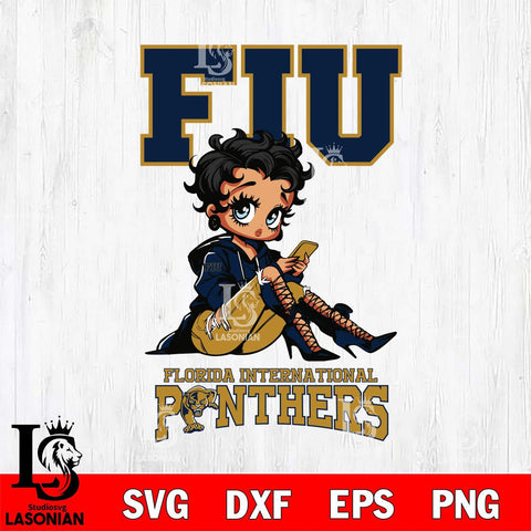 Florida International Panthers Style Black Fan Girl Betty Boop, Svg Eps Dxf Png File, Digital Download