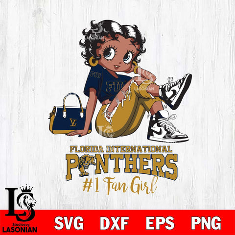 Florida International Panthers #1 Black Fan Girl Betty Boop, Svg Eps Dxf Png File, Digital Download
