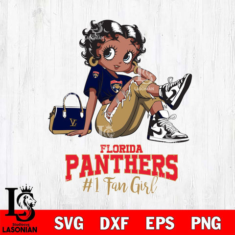 Florida Panthers #1 Black Fan Girl Betty Boop, Svg Eps Dxf Png File, Digital Download