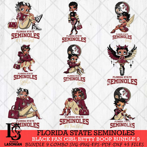 Florida State Seminoles Black Fan Girl Betty Boop Bundle 9, Svg Eps Dxf Png File, Digital Download