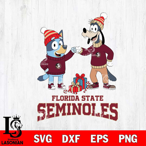 Florida State Seminoles Bluey With Goofy Christmas File Cut, NCAA SVG DXF EPS PNG FILE, Digital Download,Instant Download, Silhouette