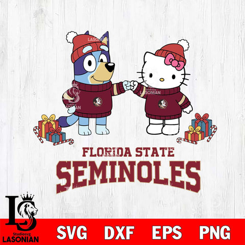 Florida State Seminoles Bluey With Hello kitty Christmas File Cut, NCAA SVG DXF EPS PNG FILE, Digital Download,Instant Download, Silhouette