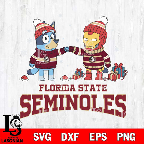 Florida State Seminoles Bluey With Iron man Christmas File Cut, NCAA SVG DXF EPS PNG FILE, Digital Download,Instant Download, Silhouette