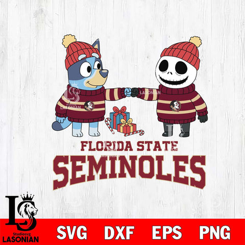 Florida State Seminoles Bluey With Jack Skellington Christmas File Cut, NCAA SVG DXF EPS PNG FILE, Digital Download,Instant Download, Silhouette