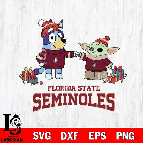 Florida State Seminoles Bluey With Yoda Christmas File Cut, NCAA SVG DXF EPS PNG FILE, Digital Download,Instant Download, Silhouette