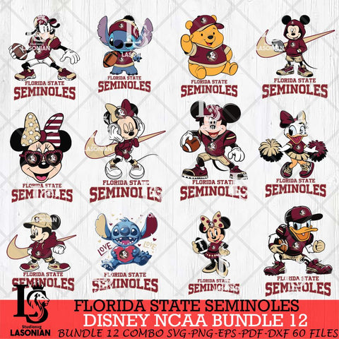 Florida State Seminoles Disney NCAA Bundle Svg PNG 12 Svg Eps Dxf Png File, Digital Download