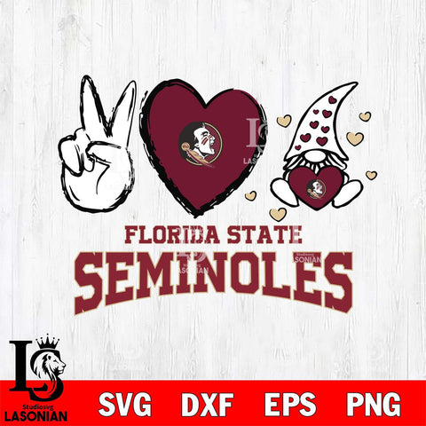 Florida State Seminoles Gnomes Peace & Love Svg Eps Dxf Png File, Digital Download, Instant Download