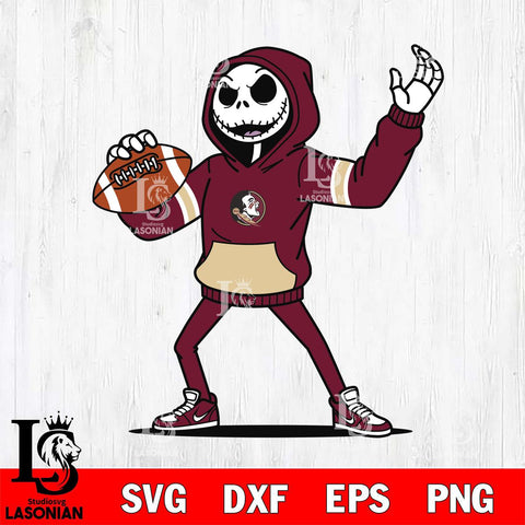 Florida State Seminoles Jack Skellington Football Christmas File Cut, NCAA SVG DXF EPS PNG FILE, Digital Download , Criucut , Silhouette