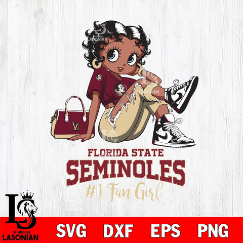 Florida State Seminoles #1 Black Fan Girl Betty Boop, Svg Eps Dxf Png File, Digital Download