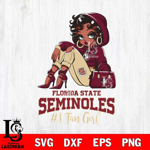 Florida State Seminoles #1 beauty Black Fan Girl, Svg Eps Dxf Png File, Digital Download