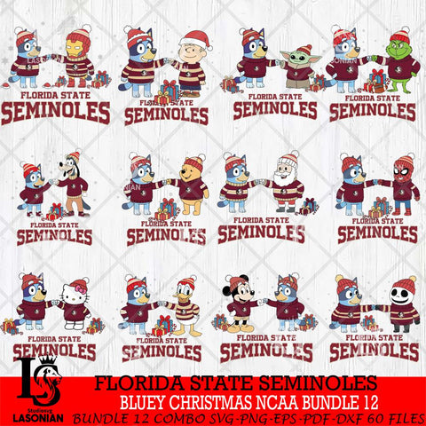 Florida State Seminoles  Bluey friends christmas NCAA Bundle File Cut,Bundle NCAA SVG DXF EPS PNG FILE, Digital Download,Instant Download, Silhouette