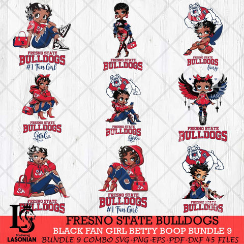 Fresno State Bulldogs Black Fan Girl Betty Boop Bundle 9, Svg Eps Dxf Png File, Digital Download