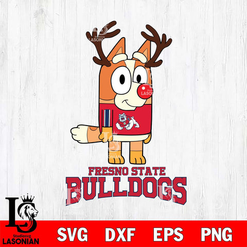Fresno State Bulldogs Bluey Chilli Christmas Deer Svg Eps Dxf Png File, Digital Download