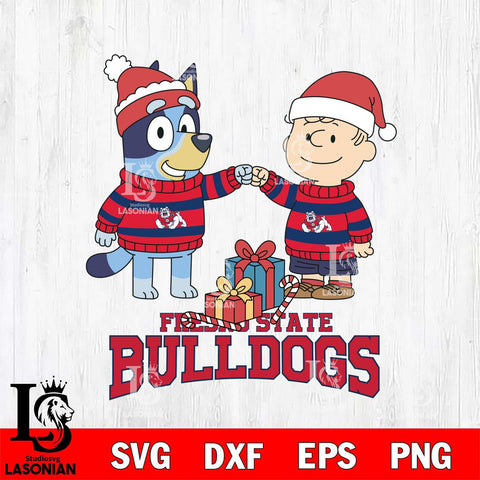 Fresno State Bulldogs Bluey With Charlie Brown Christmas File Cut, NCAA SVG DXF EPS PNG FILE, Digital Download,Instant Download, Silhouette