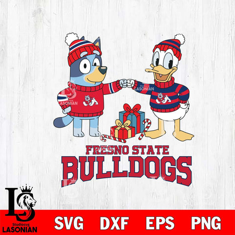 Fresno State Bulldogs Bluey With Donald Duck Christmas File Cut, NCAA SVG DXF EPS PNG FILE, Digital Download,Instant Download, Silhouette