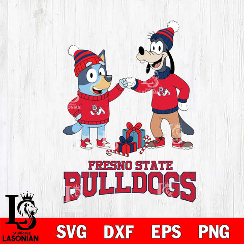 Fresno State Bulldogs Bluey With Goofy Christmas File Cut, NCAA SVG DXF EPS PNG FILE, Digital Download,Instant Download, Silhouette