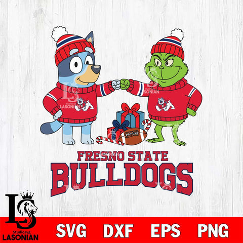 Fresno State Bulldogs Bluey With Grinch Christmas File Cut, NCAA SVG DXF EPS PNG FILE, Digital Download,Instant Download, Silhouette