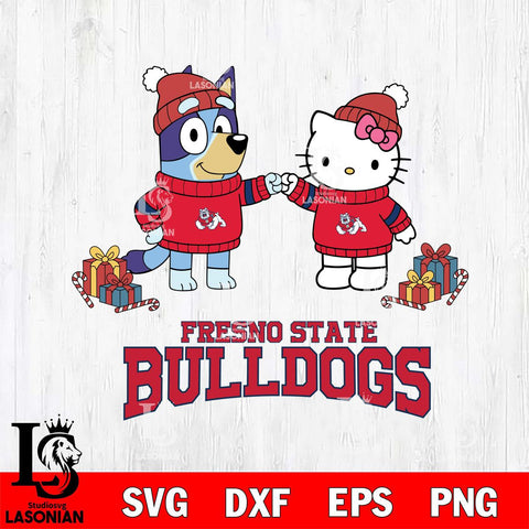 Fresno State Bulldogs Bluey With Hello kitty Christmas File Cut, NCAA SVG DXF EPS PNG FILE, Digital Download,Instant Download, Silhouette