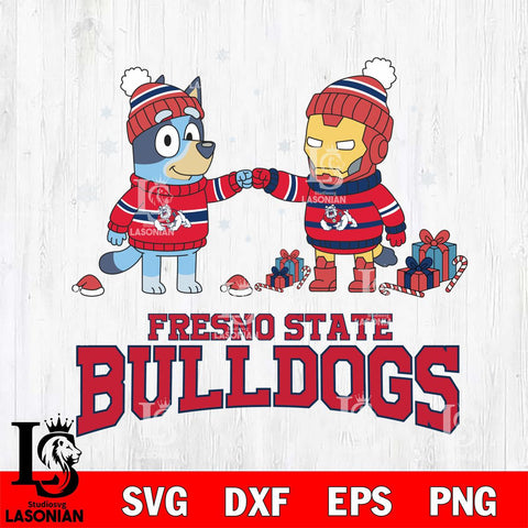 Fresno State Bulldogs Bluey With Iron man Christmas File Cut, NCAA SVG DXF EPS PNG FILE, Digital Download,Instant Download, Silhouette