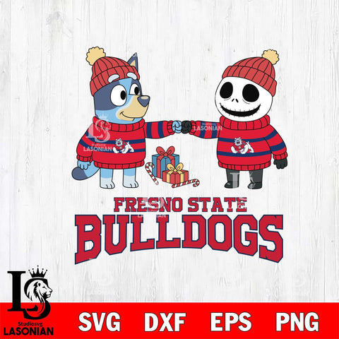 Fresno State Bulldogs Bluey With Jack Skellington Christmas File Cut, NCAA SVG DXF EPS PNG FILE, Digital Download,Instant Download, Silhouette