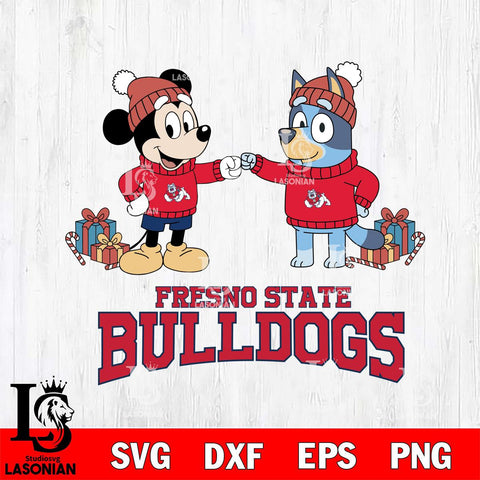 Fresno State Bulldogs Bluey With Mickey Christmas File Cut, NCAA SVG DXF EPS PNG FILE, Digital Download,Instant Download, Silhouette