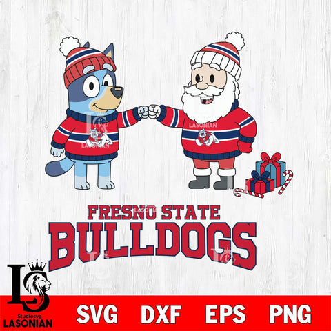 Fresno State Bulldogs Bluey With Satan Christmas File Cut, NCAA SVG DXF EPS PNG FILE, Digital Download,Instant Download, Silhouette