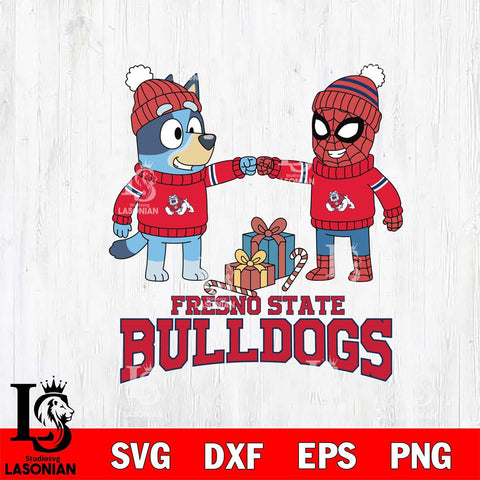 Fresno State Bulldogs Bluey With Spider man Christmas File Cut, NCAA SVG DXF EPS PNG FILE, Digital Download,Instant Download, Silhouette