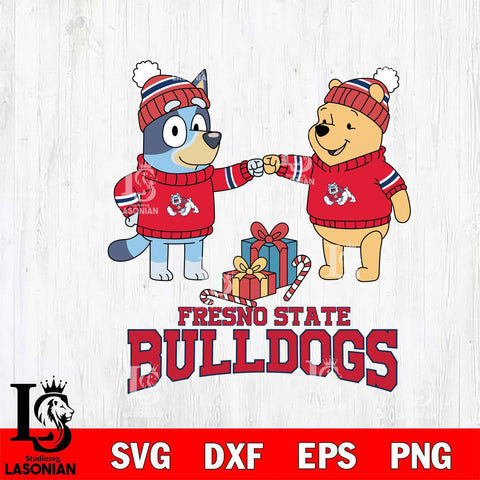 Fresno State Bulldogs Bluey With Winnie The Pooh Christmas File Cut, NCAA SVG DXF EPS PNG FILE, Digital Download,Instant Download, Silhouette