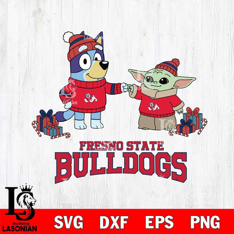 Fresno State Bulldogs Bluey With Yoda Christmas File Cut, NCAA SVG DXF EPS PNG FILE, Digital Download,Instant Download, Silhouette