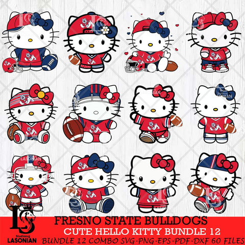 Fresno State Bulldogs Cute Hello Kitty Bundle 12 SVG Eps Dxf Png File, NCAA Bundle svg, Digital Download, Instant Download