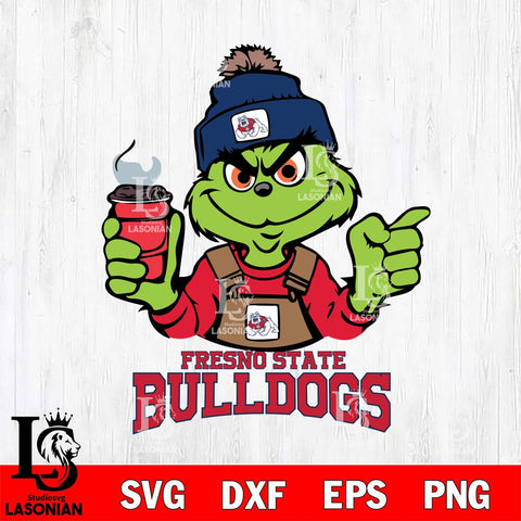 Fresno State Bulldogs Grinch with coffee Svg Eps Dxf Png File, Digital Download, Instant Download