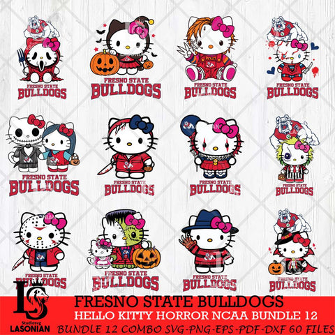Fresno State Bulldogs Hello Kitty Horror NCAA Bundle 12 SVG Svg Eps Dxf Png File, Digital Download