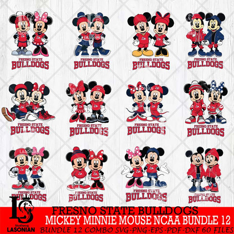 Fresno State Bulldogs Mickey Minnie Mouse NCAA Bundle 12 Svg Eps Dxf Png File, Bundle NCAA svg , File Cut , Digital Download , Instant Download, Cut Svg Files